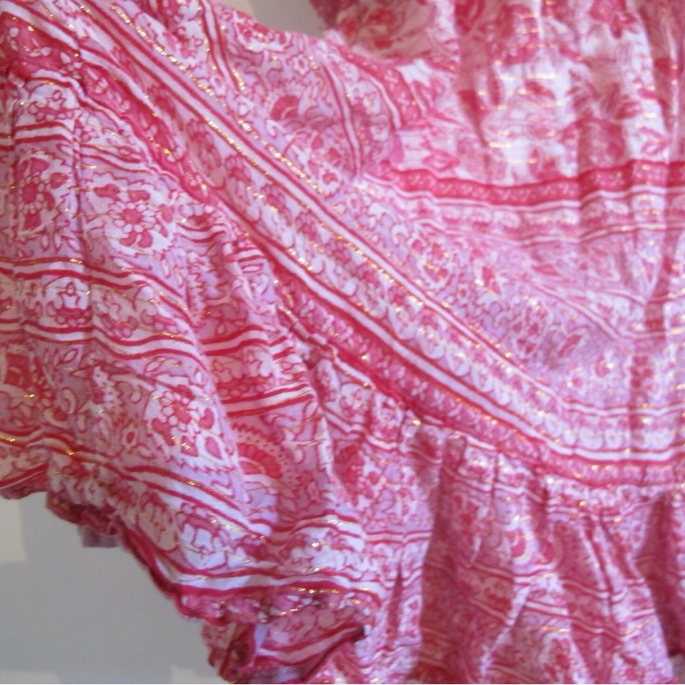 70s Vintage Indian Gauze Pink and Lavender and Gold Lurex Dress - Picture 5 of 5